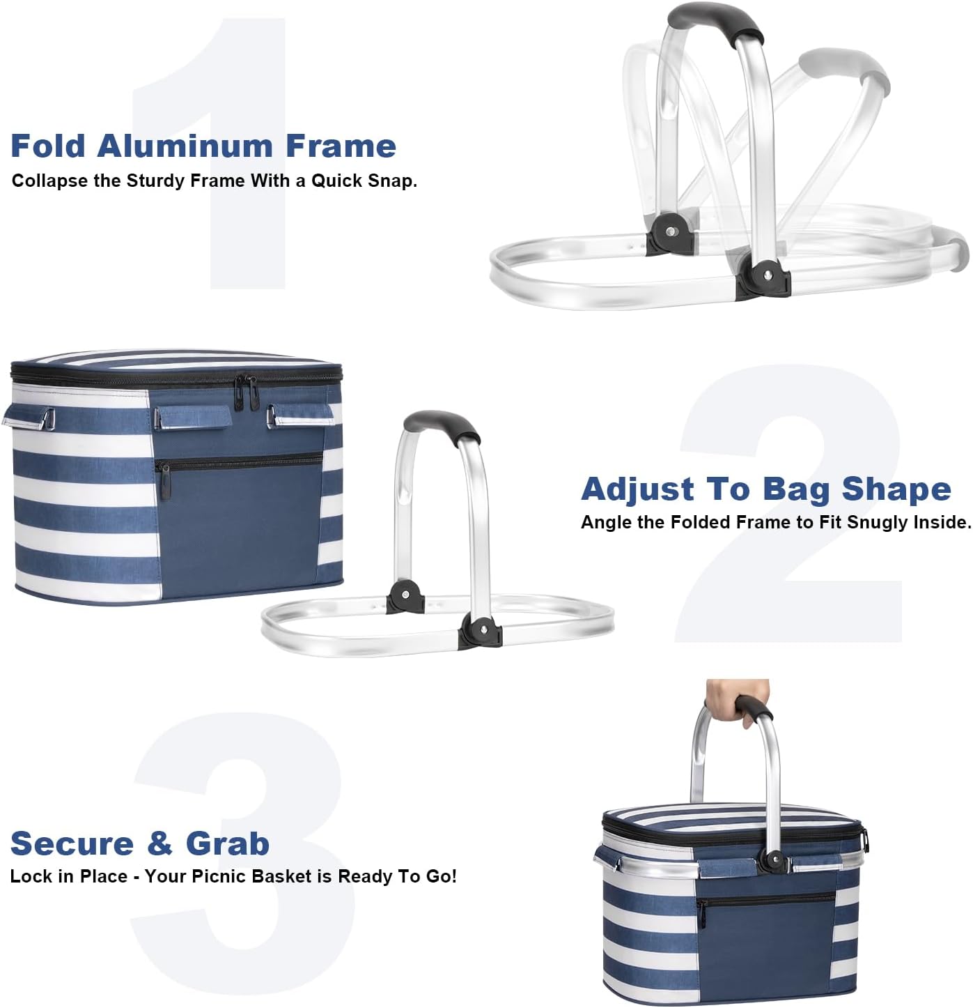 ALLCAMP Picnic Basket, 22L Insulated Cooler Foldable, Thick, Blue White | Tri-layer insulation, foldable flat, thick
