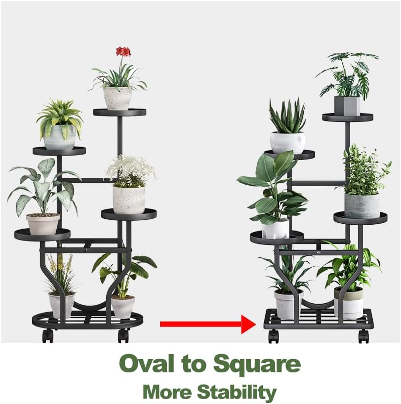 Plant Stand with Wheels, Black 4 Tier Metal Plant Shelf for Indoor Outdoor | Corner Plants Stand Indoor for Bedroom