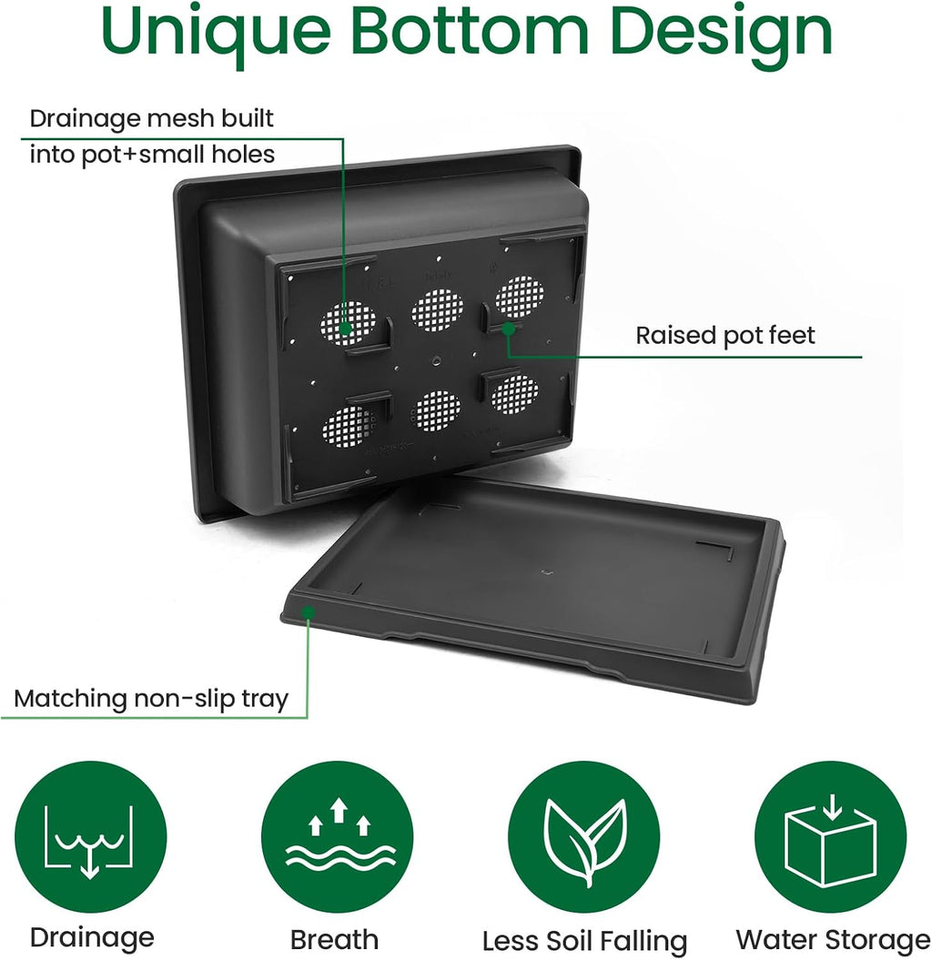 GROWNEER 3Pcs 18 Inch Bonsai Training Pots with Drainage Humidity Trays & Repotting Mat, Large Bonsai Tree Pot Kits for