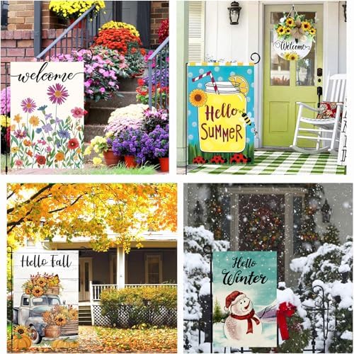 Seasonal Garden Flags Set of 12, Double Sided 12x18 Inch Yard Flags