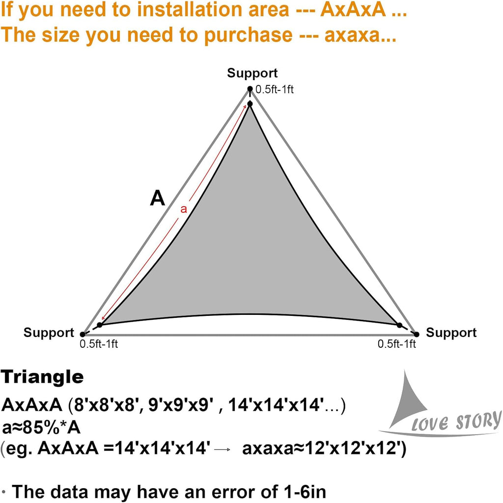 LOVE STORY 12' x 12' x 12' Triangle Sun Shade Sail for Outdoor Patio, Sand | HDPE Fabric, 95% UV Block, Breathable