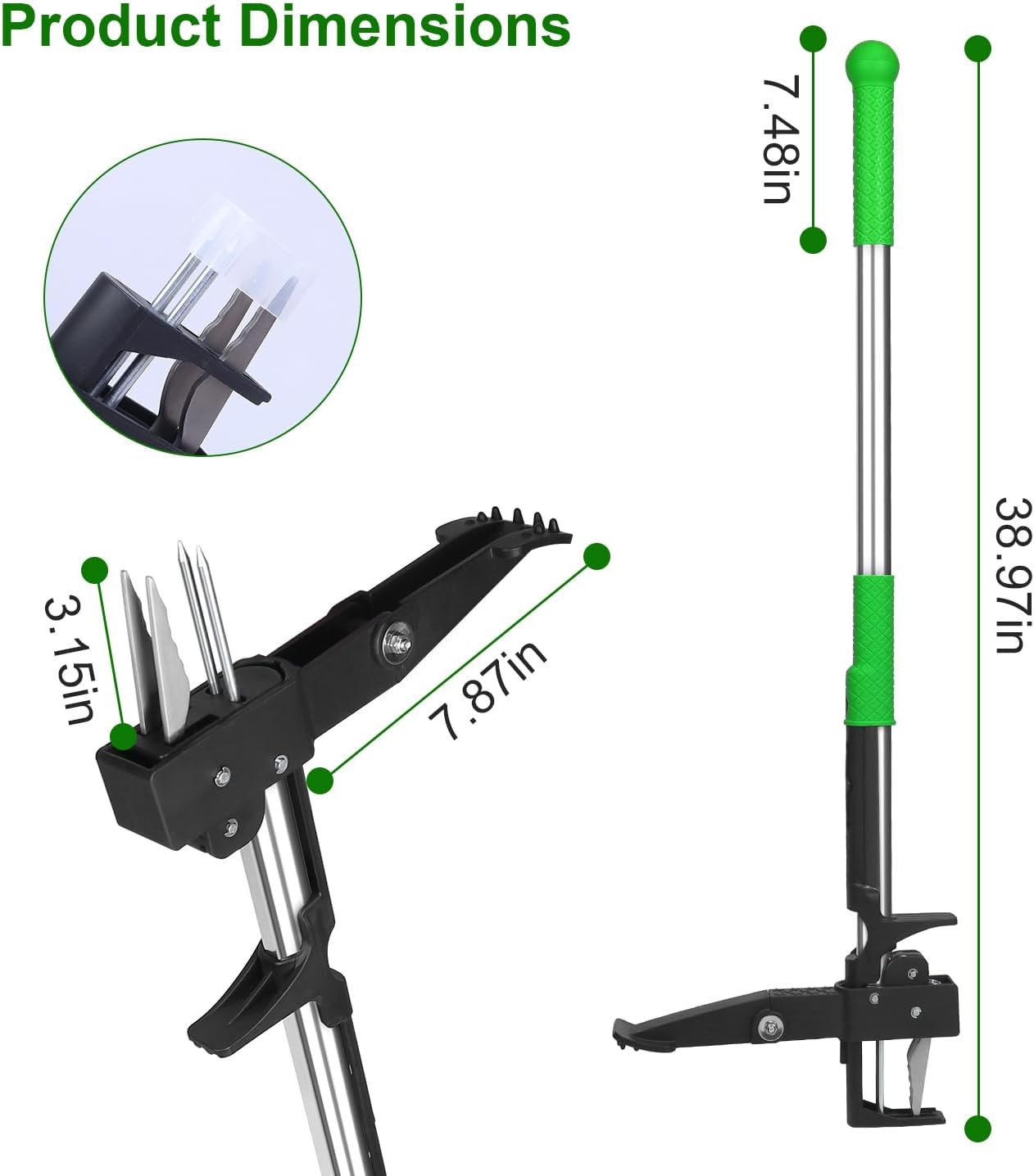 Weed Puller 38.97in Aluminum Weed Puller Stand Up Weeder Without Bending Kneeling Manual Weed Remover Tool with 4 Claws