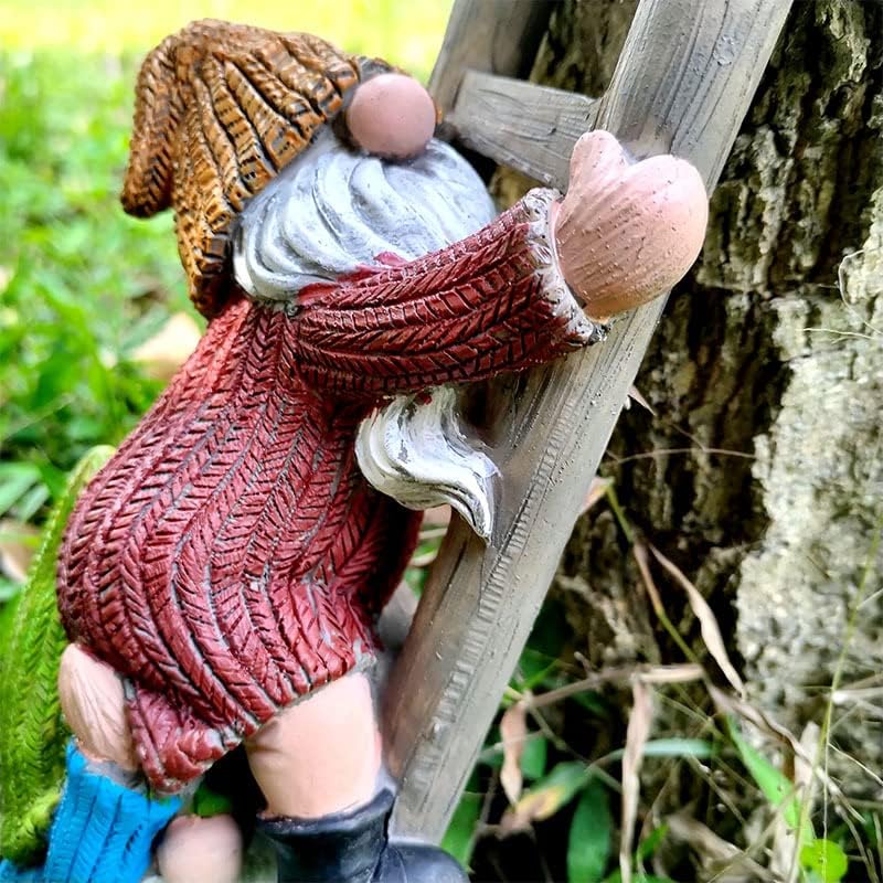 Garden Gnome Statue, Funny Climbing Ladder Gnomes Figurine Resin Sculpture Outdoor Decor for Patio Yard Lawn Porch