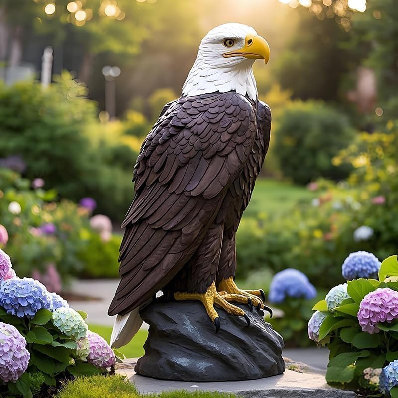 Bald Eagle Statue Outdoor - Large American Eagle Figurine for Garden 24.4"H | Majestic Realistic Hand-Painted Resin