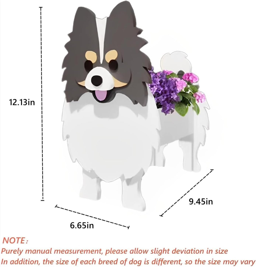 Grey and White Pomeranian Dog Planter, Animal Shaped Flower Pot | Cute Plant Gift for Women and Pet Lovers, Indoor