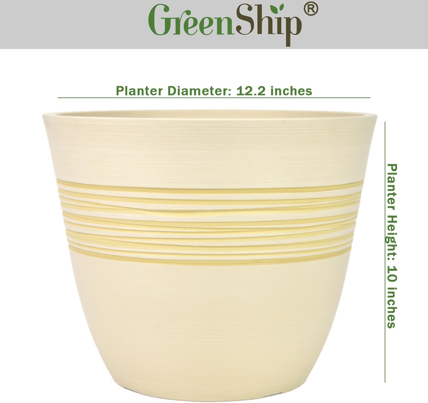 GreenShip 12 Inch Planters for Indoor Outdoor Set of 2 with Drainage Hole | Modern Flower Pots,Weather Resistant Garden