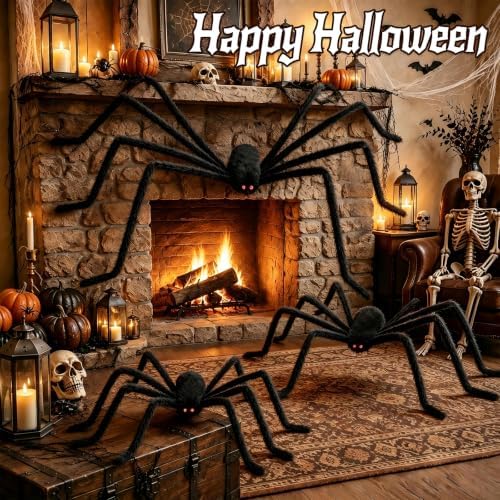 3 Packs Halloween Giant Spider Decorations, 10FT, 5FT, 4FT Large Spiders