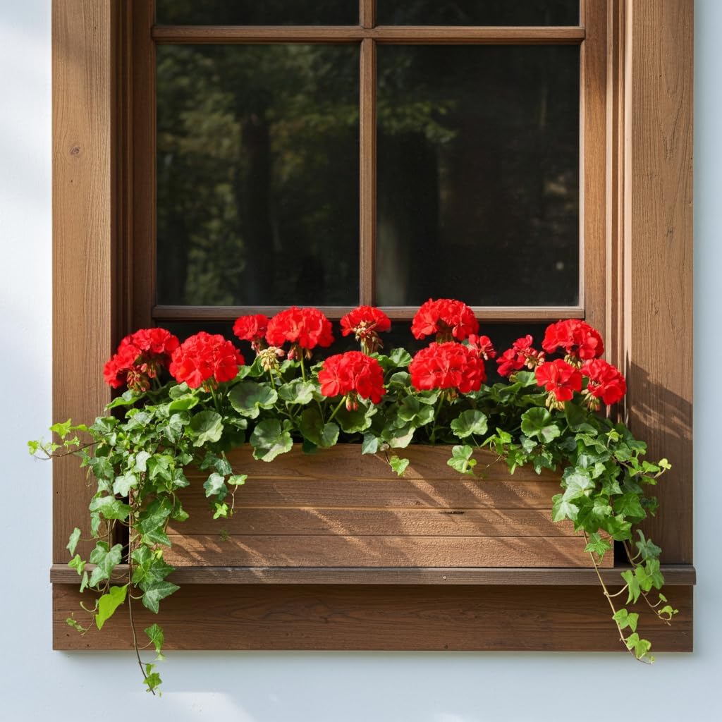 Handmade Rustic Cedar Herb Window Planter Box – Wooden Window & Railing Planter for Indoor or Outdoor Use, Made in USA