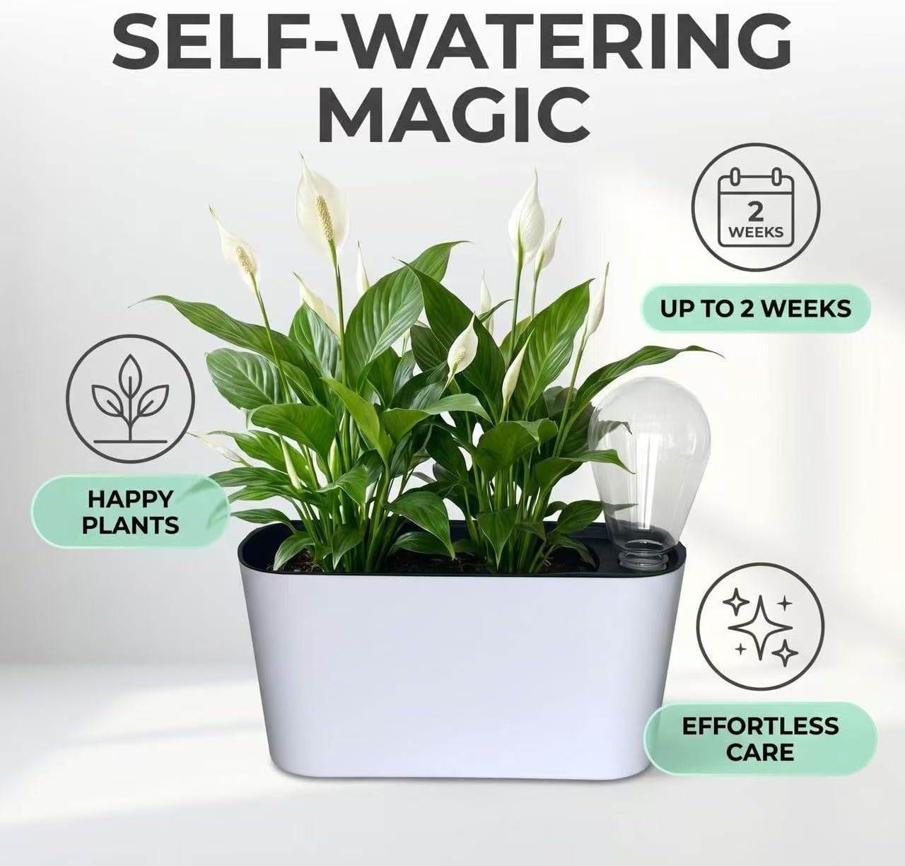Self Watering Pots for Indoor Plants,12.5’’ Oval Planter with Lantern Type Water Storage Tank Level Indicators for