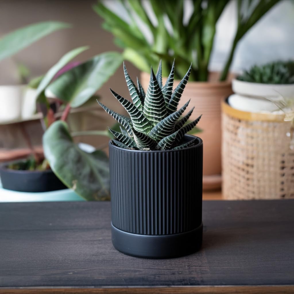 HERDUK Small Plant Pots, 4 Inch Pots for Indoor Plants, Modern Minimalist Ceramic Plant Pots with Drainage Hole &