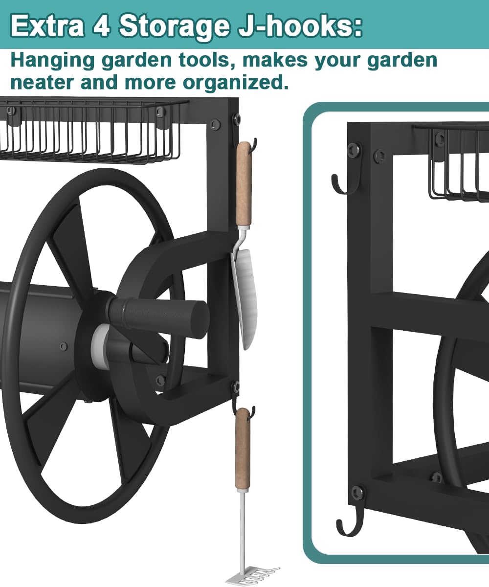 Outdoor Wall Mounted Hose Reel with Hook, Garden Heavy-Duty Water Holder Winder with 3.9 ft Leader Hoses, Brass Fitting