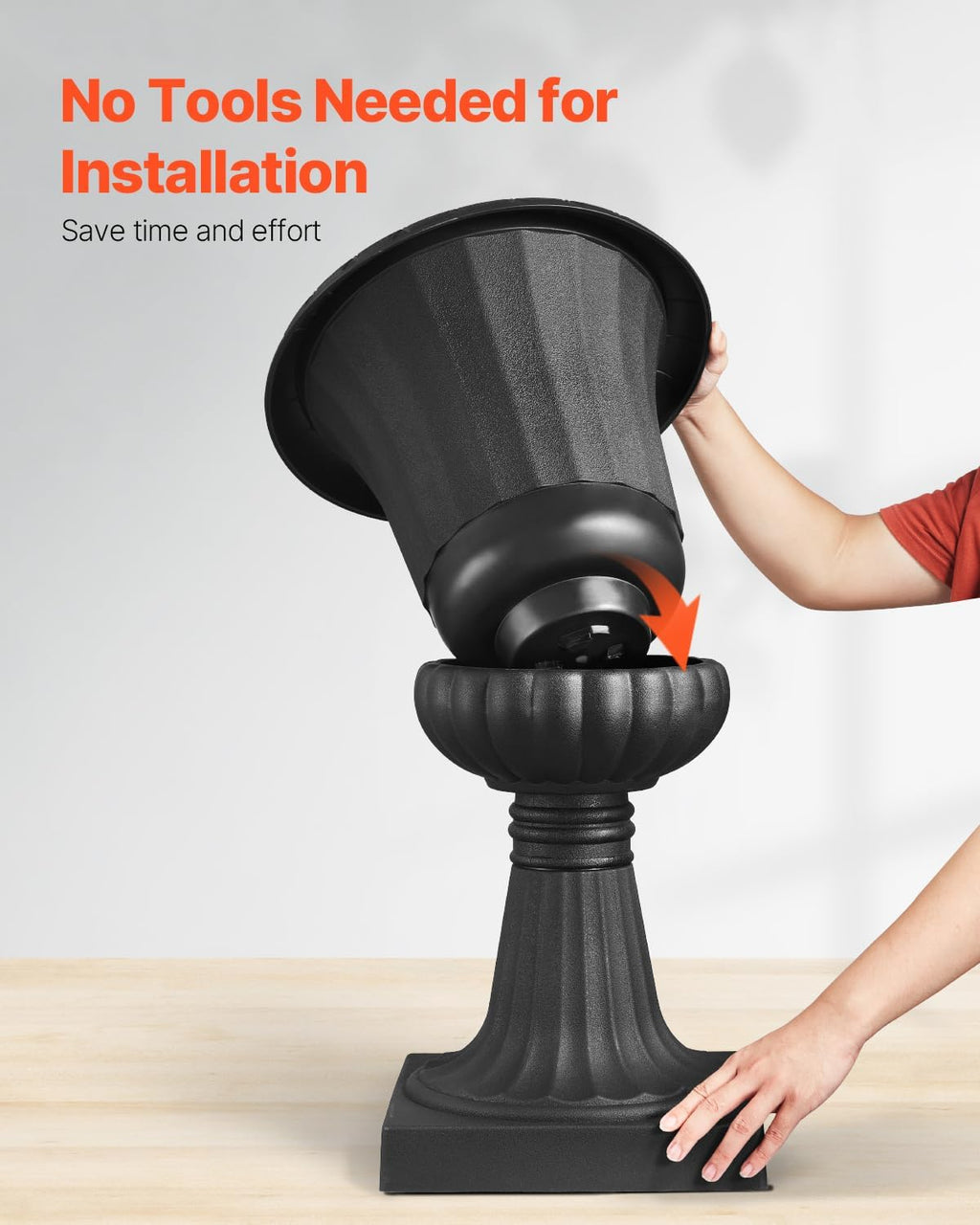 VEVOR Plastic Urn Planters, 15.8 x 26.4 Inch, 2 Pack Black Classic Flower Pots Front Porch Planters, Indoor & Outdoor