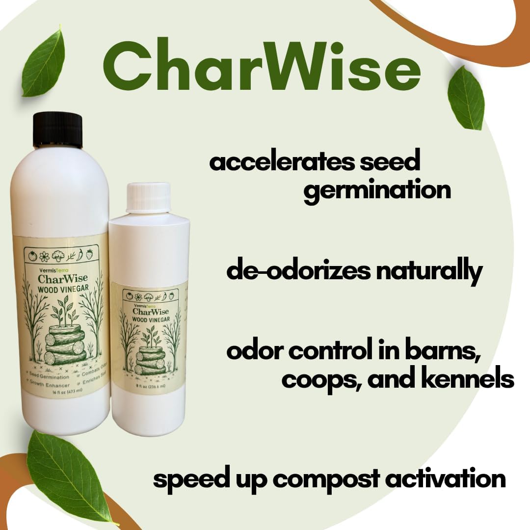 VermisTerra CharWise - 16 oz Wood Vinegar Biostimulant - Seed Germination, Enriches Soil, Growth Enhancer, Combats