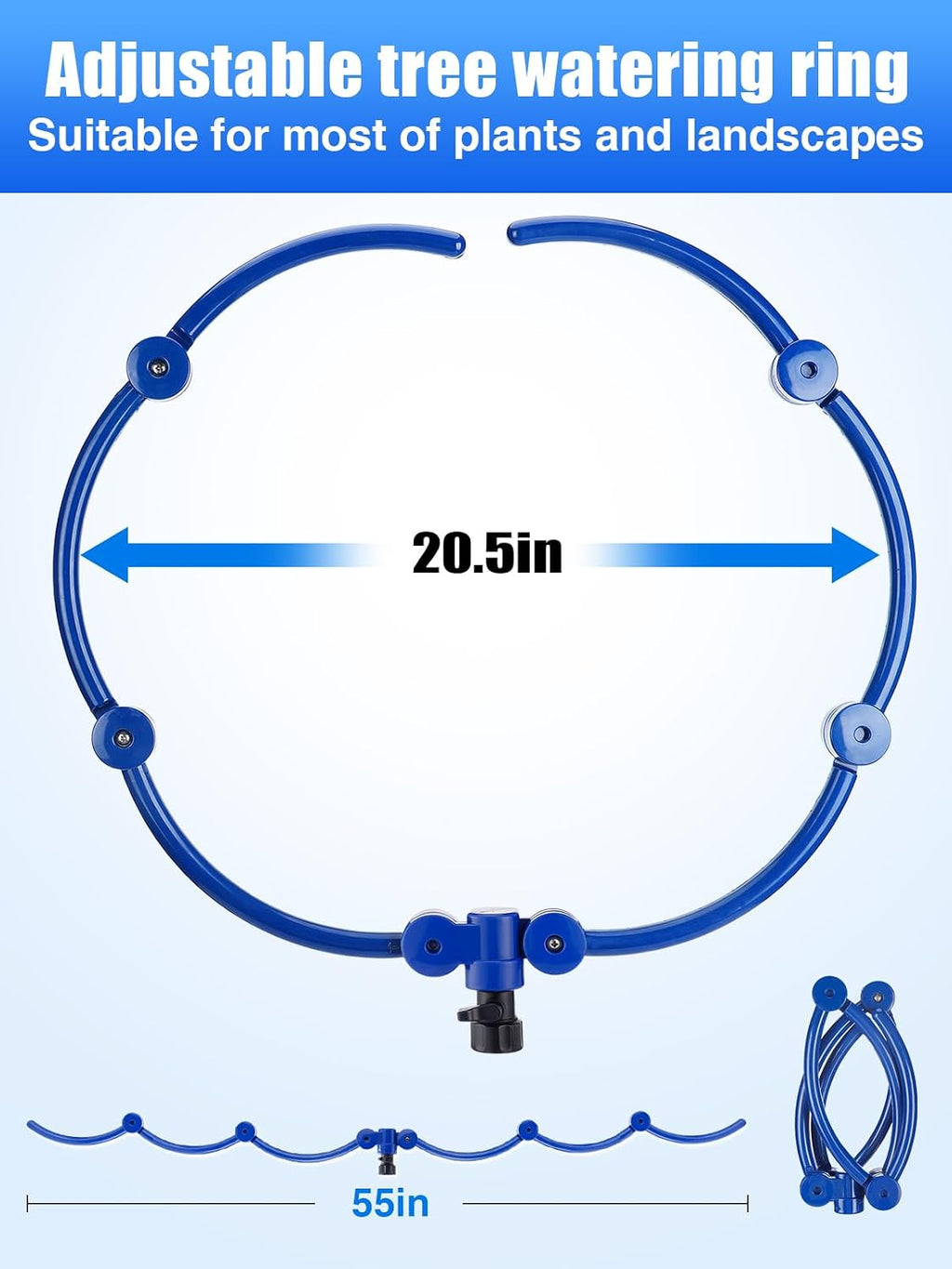 Apipi 20.5" 360° Ring Tree Water Sprinkler for Even Root Irrigation | Adjustable Circle Tree Watering with Y Hose