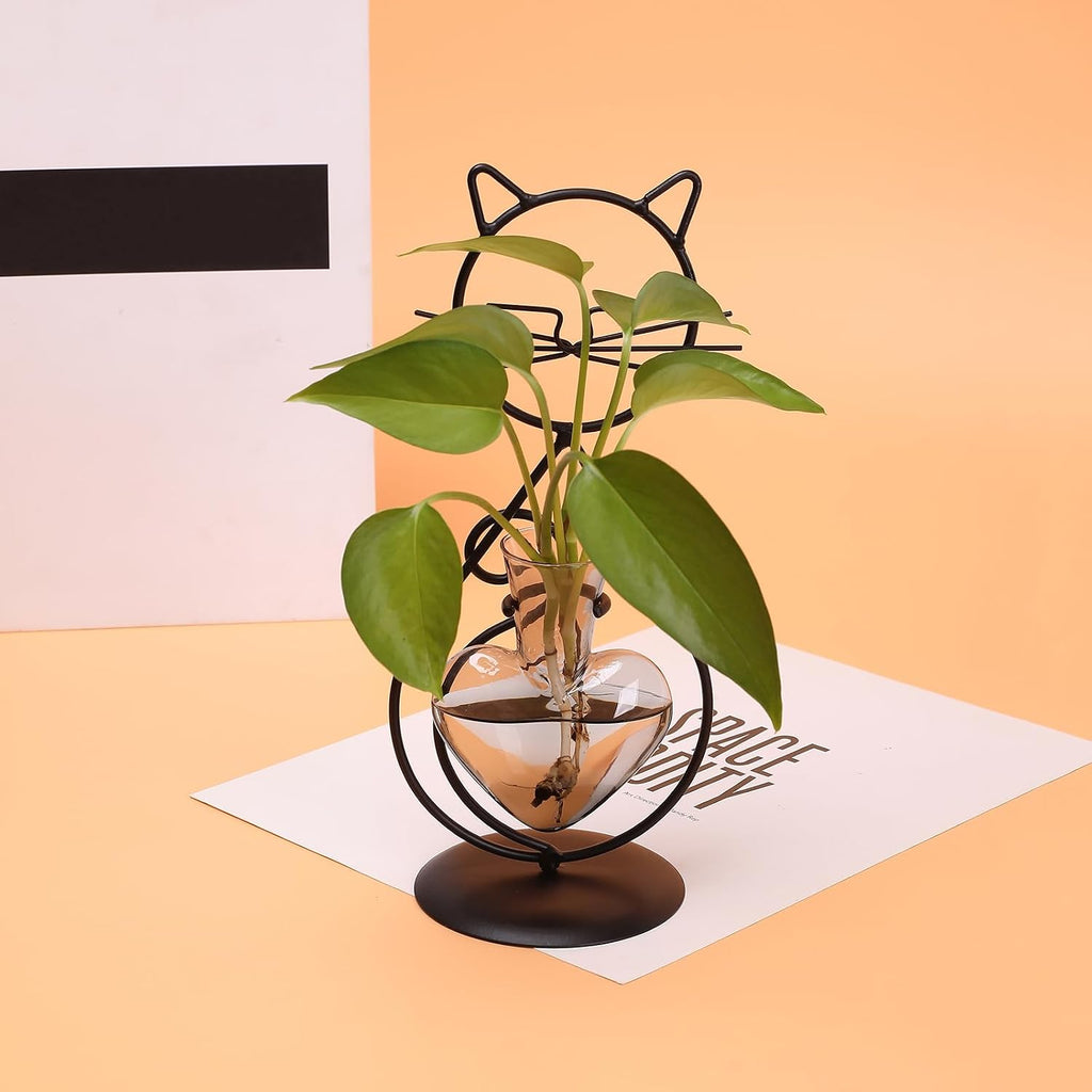 Plant Terrarium Propagation Station Gifts for Women Cat Lover | Plant Lovers Home Office Decor Cat Desk Accessories