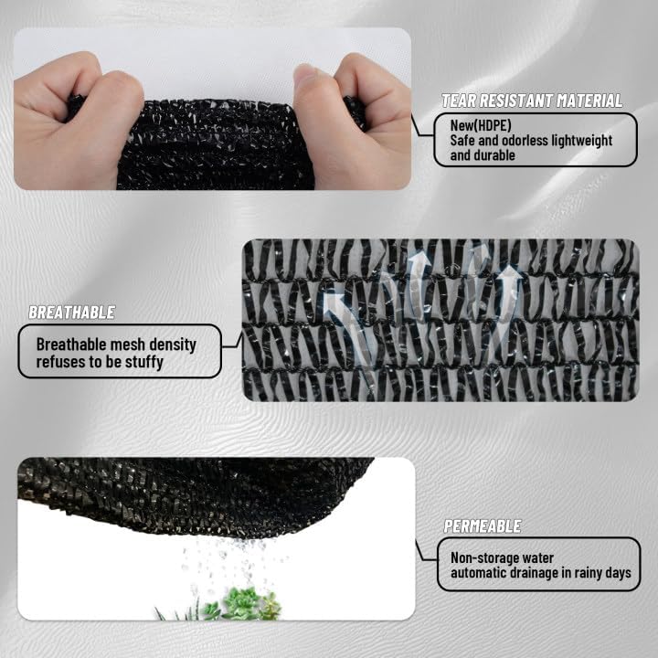 Cool Area Sun Shade Cloth with Grommets for Garden, 55% 10x20ft, Black | New HDPE. Blocks sun heat and UV. Grommets For