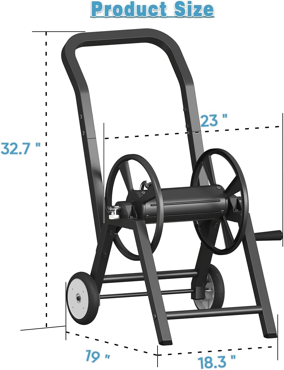 Garden Hose Reel Cart with Wheels, Holds 165 ft of 5/8’’ Hose Outdoor Heavy Duty Powder-coated Steel Water Storage