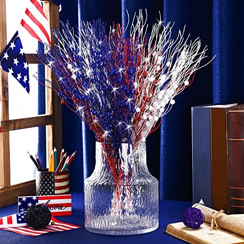 Giegxin 32 Pack Labor Day Centerpiece Decor Red White Blue Stem Picks