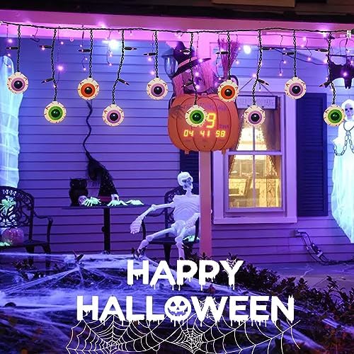 Halloween Eyeball Curtain String Lights Plug in, 7FT Outdoor Halloween Decorations Lights with 10 LED Spooky Eyeball Lights & 15 Mini Purple Bulbs for Window Wall Party Haunted House Patio Decor