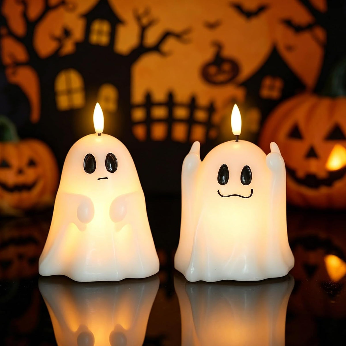 Wondise Spooky Ghost Halloween Flameless Candles with 6hrs Timer