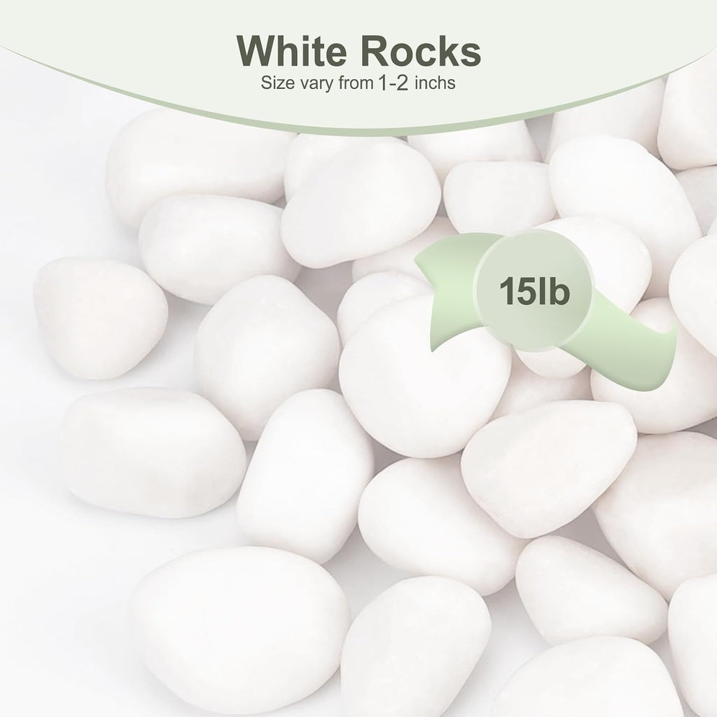 Pulovin 15 lbs White Rocks for Landscaping, Vases, Plants Indoor, 1-2 Inch | Large White Rocks for Plants, Decorative