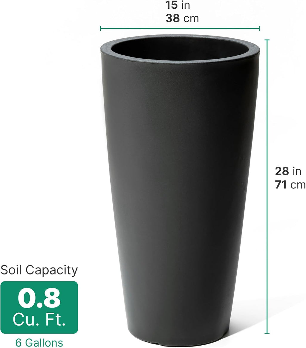 Step2 Tremont Tall Round Tapered Planter, 28" Tall, Indoor/Outdoor Plants, Efficient Drainage, Durable Resin, Onyx Black