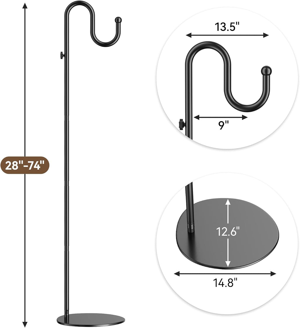 74" Shepherds Hook Stand: Hanging Bird Feeders, Wind Chimes, Plants | Heavy Duty, Free Standing, Adjustable Pole Holder