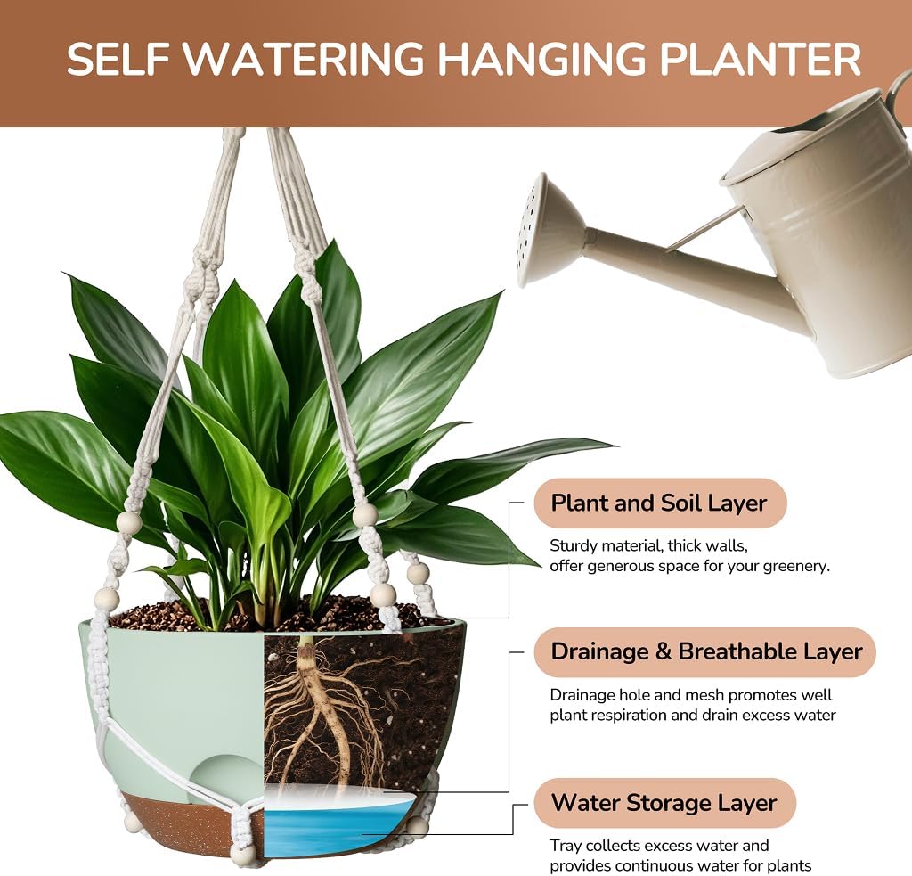 12 Inch Hanging Baskets for Plants Outdoor, Hanging Planters for Indoor Outdoor Plants, Hanging Planter with Self