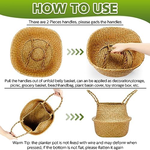 Qunclay 4 Pcs Woven Seagrass Baskets Belly Basket, L,13''dx11''h