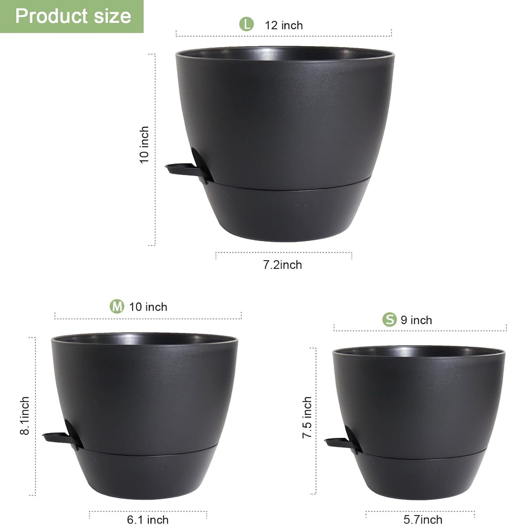 WSMKSZ 12/10/9 inch Large Self Watering Pots, Planter, Plant Pots with Mesh Drainage Holes for Indoor Outdoor Garden