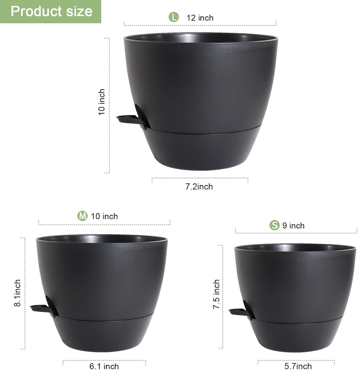 WSMKSZ 12/10/9 inch Large Self Watering Pots, Planter, Plant Pots with Mesh Drainage Holes for Indoor Outdoor Garden