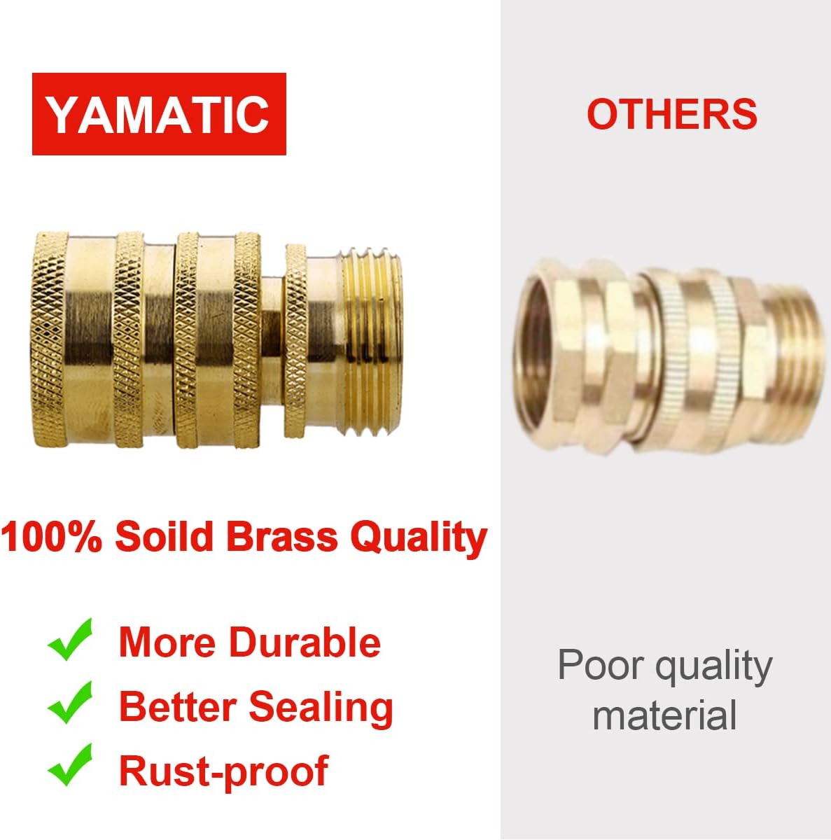 YAMATIC Brass Garden Hose Quick Connect Fittings, 3/4" Thread (4 PACK) | Heavy Duty Solid Brass Fittings, Durability