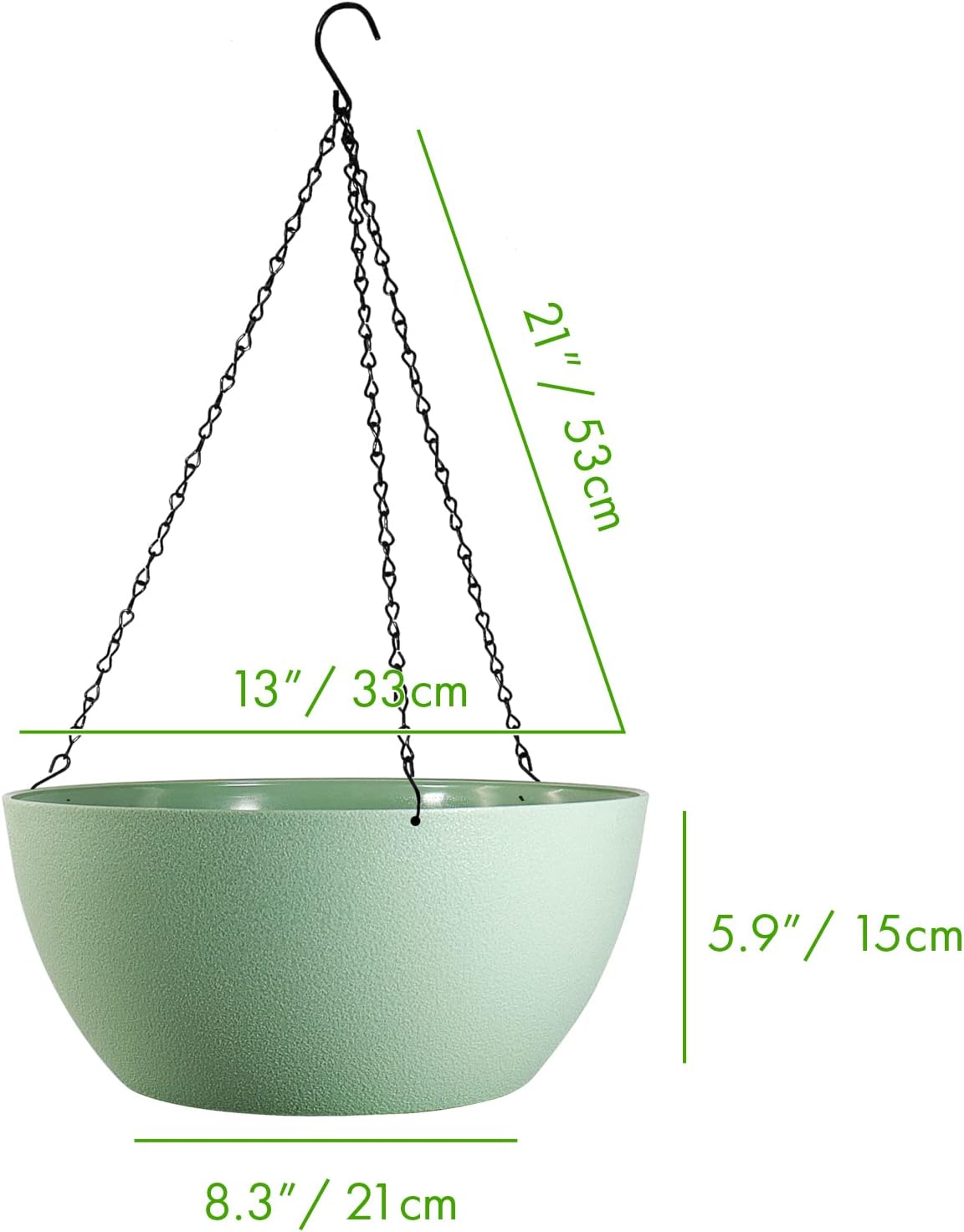 WOUSIWER 13 inch 2 Pack Large Hanging Planters for Indoor Outdoor Plants with Drainage Holes and Chain, Round Hanging