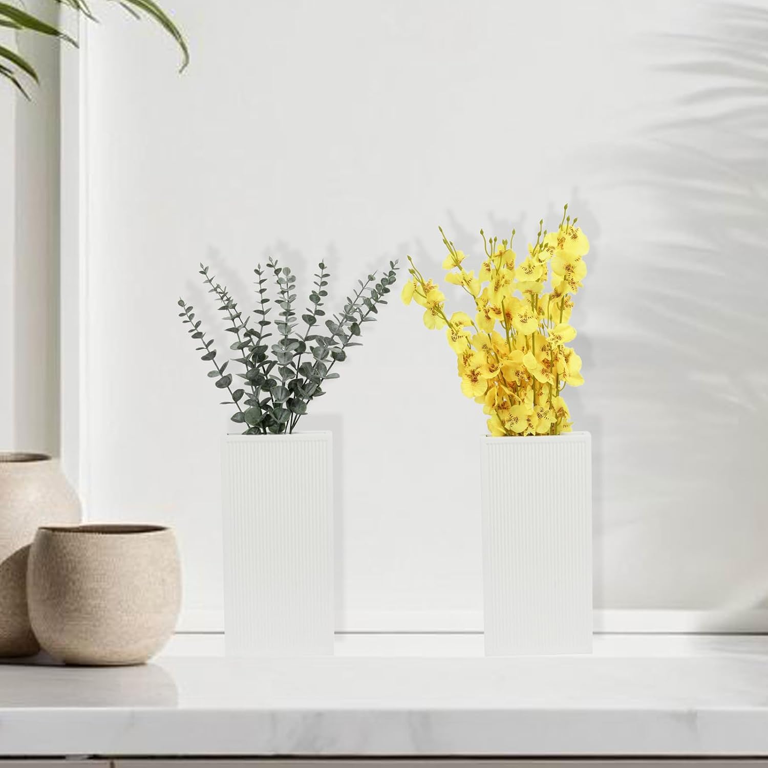 Wood Wall Planter Set of 2, Modern Wall Hanging Decor Pocket Planter for Greenery and Dried Flowers, Indoor Wood