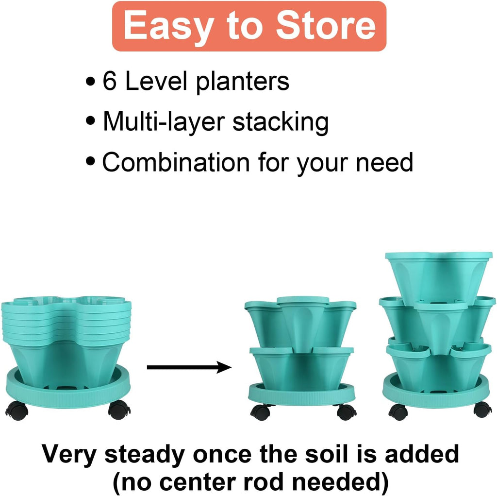 DUNCHATY Stackable Planter, Vertical Strawberry Planter with Garen Tool Set, Self Watering Garden Planter