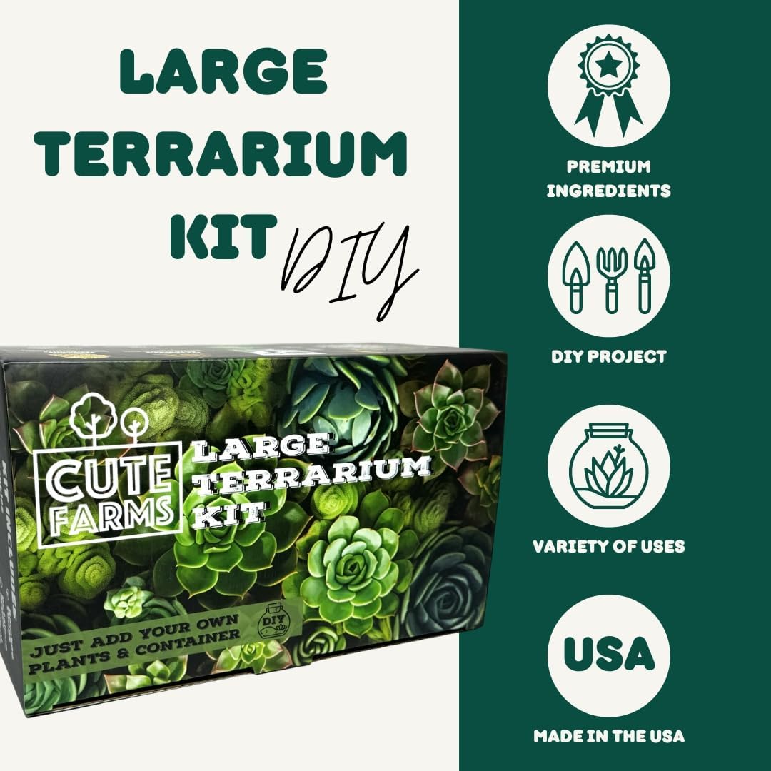 Terrarium Starter Kit | Moss, Vermiculite, Soil, Pebbles, Plant Food, Finishing Tools, Build and Care Guide | DIY