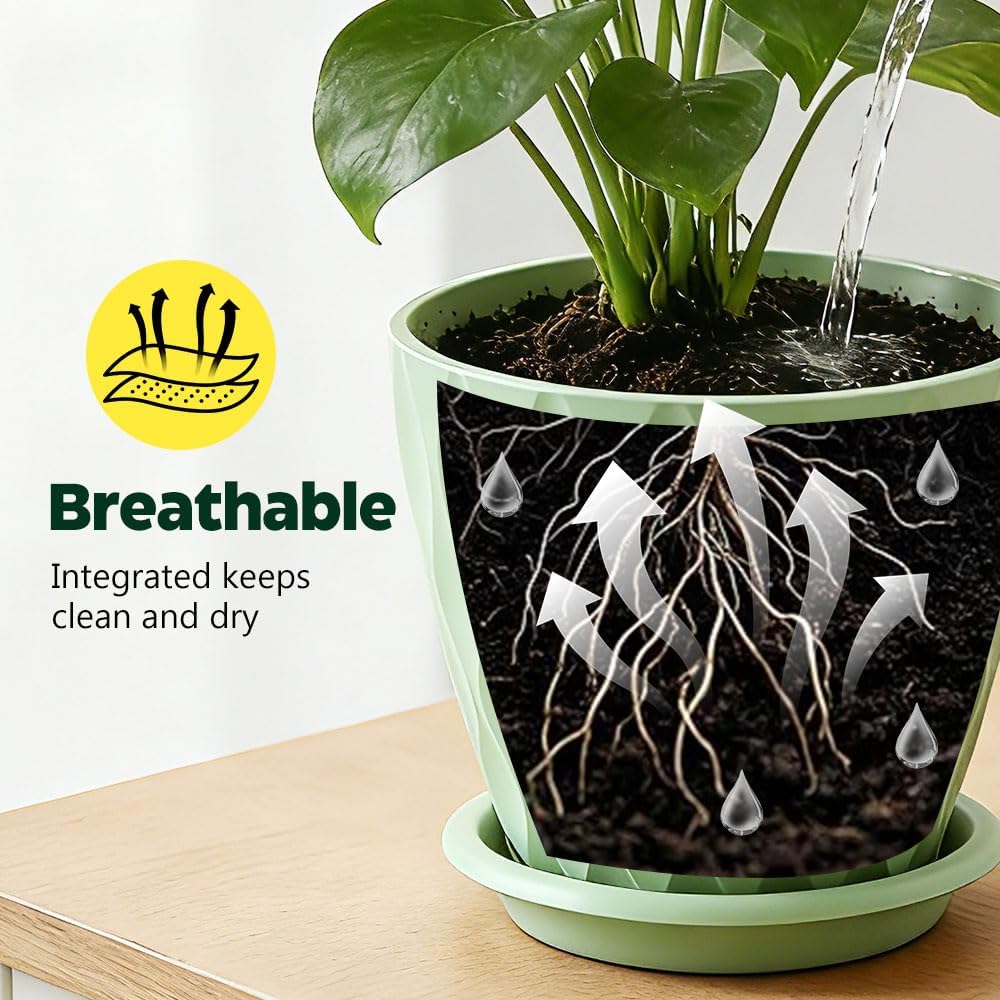 Plant Pots, Self Watering Planters with Drainage Holes and Trays, Flower Pots for Indoor Outdoor - 6 Pack(4/5/6/6.5/7/8