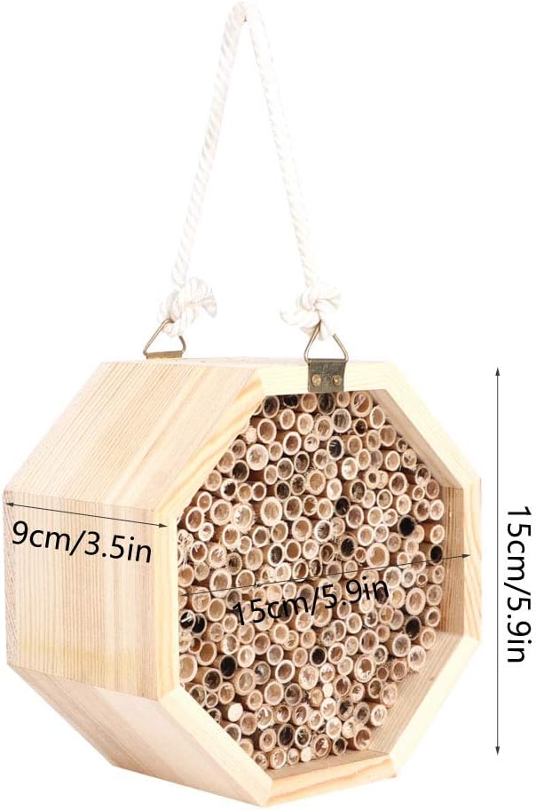 Mason Bee House Wooden Hexagon Bee Habitat Room Hotel Nesting Box Backyard Hanging Decoration