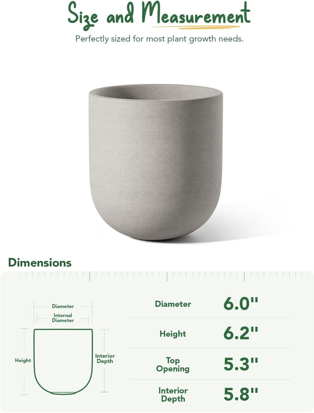 LE TAUCI 6 Inch Plant Pot, Ceramic Planter for Herbs & Small Houseplants, Tabletop Indoor Pot for Shelf, Desk and