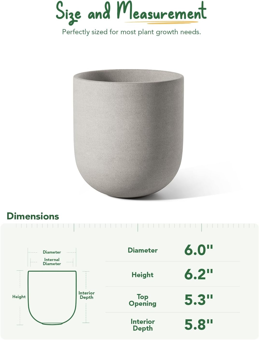 LE TAUCI 6 Inch Plant Pot, Ceramic Planter for Herbs & Small Houseplants, Tabletop Indoor Pot for Shelf, Desk and
