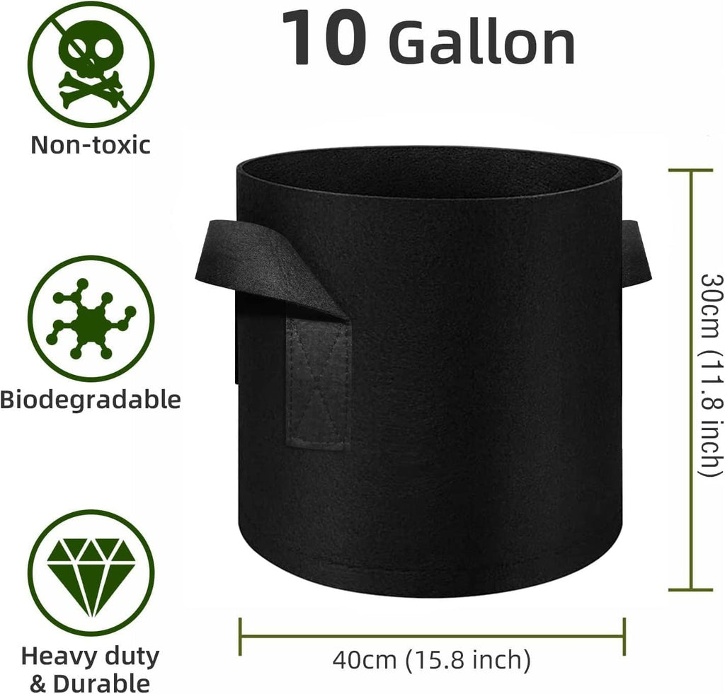 12-Pack 10 Gallon Plant Grow Bags, Thickened Nonwoven Fabric Pots with Handles, Vegetable Planter Bags Containers