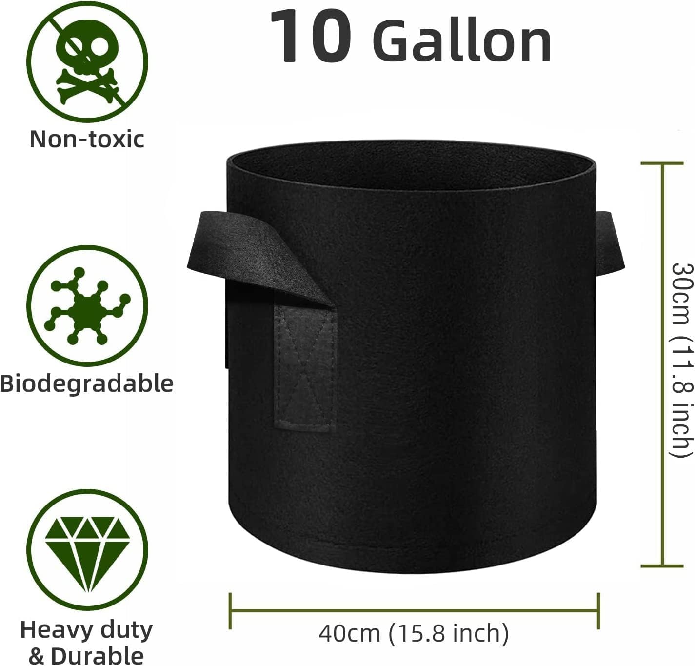 12-Pack 10 Gallon Plant Grow Bags, Thickened Nonwoven Fabric Pots with Handles, Vegetable Planter Bags Containers