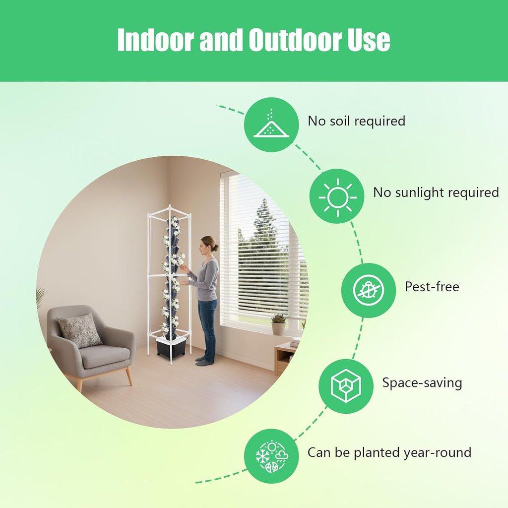 70 Holes Indoor Hydroponic Grow Tower with 8 LED Lights, 14 Layer Vertical Hydroponic Gardening Tower with Wheels
