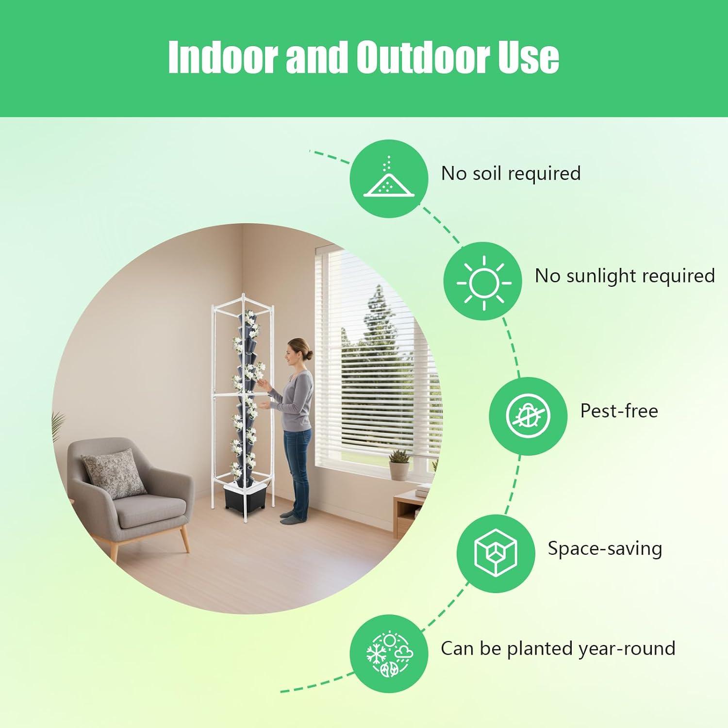 70 Holes Indoor Hydroponic Grow Tower with 8 LED Lights, 14 Layer Vertical Hydroponic Gardening Tower with Wheels
