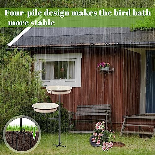 Freestanding Birdbaths Bowl Outdoor, Free Standing Garden Bird Bath Bird Feeder & Bird Bath Bowl, Detachable Decoration Spa Birdfeeder for Garden Patio Yard Lawn, 4 Spiky Metal Stake (White)