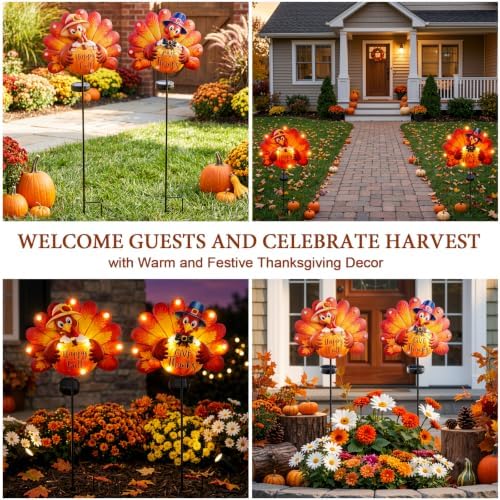 Lewondr 2PCS Thanksgiving Decorations Solar Fall Turkey Garden Stakes
