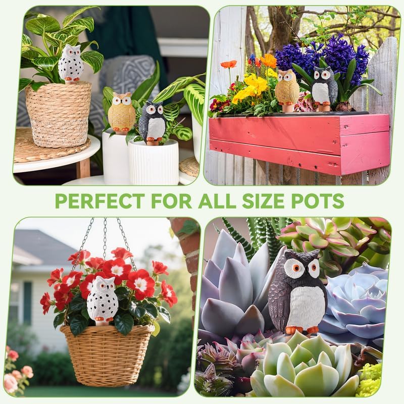 Yeswhat Self Watering Plant Spikes 4 Pack, Terracotta Owl Automatic Plant Waterer for Indoor Outdoor Plants, Slow