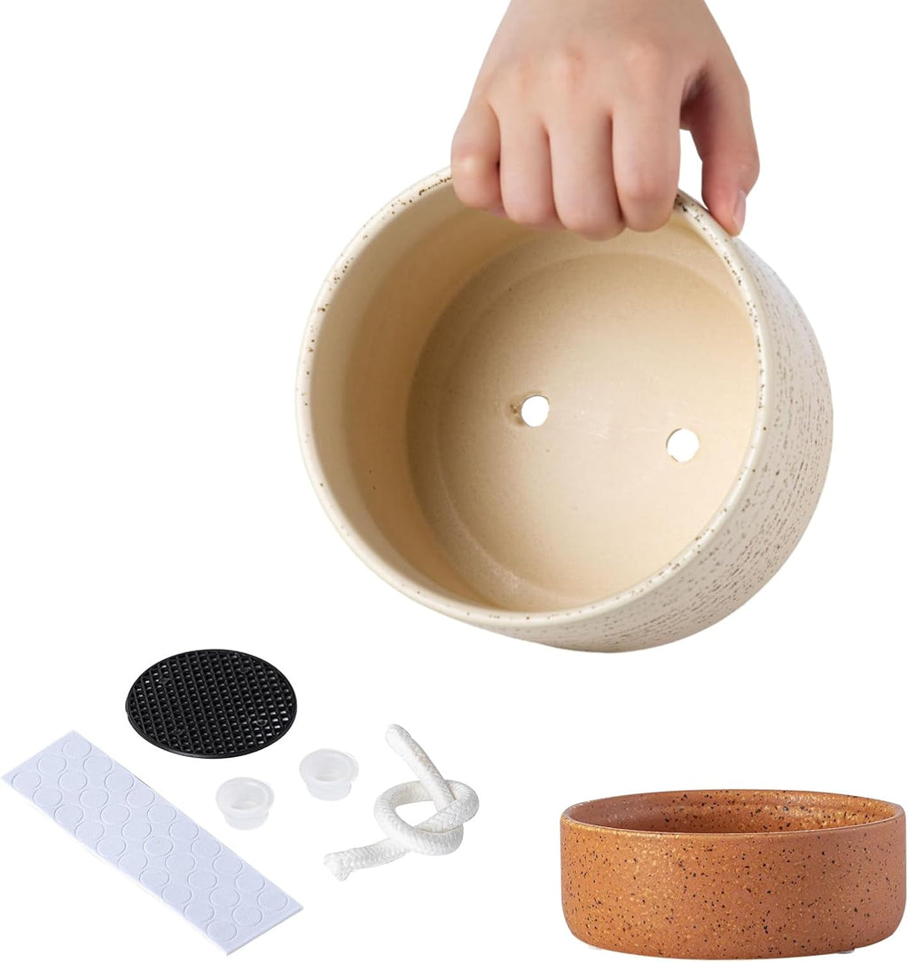 6 Inch Ceramic Self Watering Planter with Drainage Hole, Brush | Indoor Plant Pot with Water Storage Plus - for African