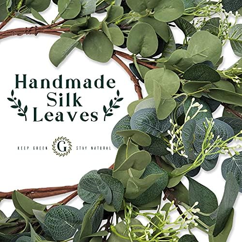 Eucalyptus Wreaths for Front Door 20", Handmade Green Leaves Wreath for Summer, Spring and All Seasons, Greenery Floral Wreath for Wall and Outside
