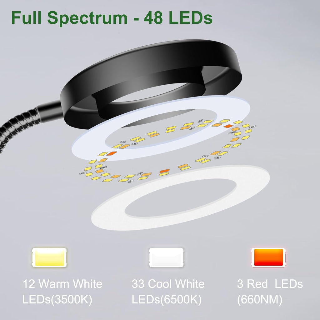 2 in 1 Grow Lights for Indoor Plants, 3 Colors 48 LEDs Plant Lights | 360° Gooseneck Clip on grow light, Full Spectrum